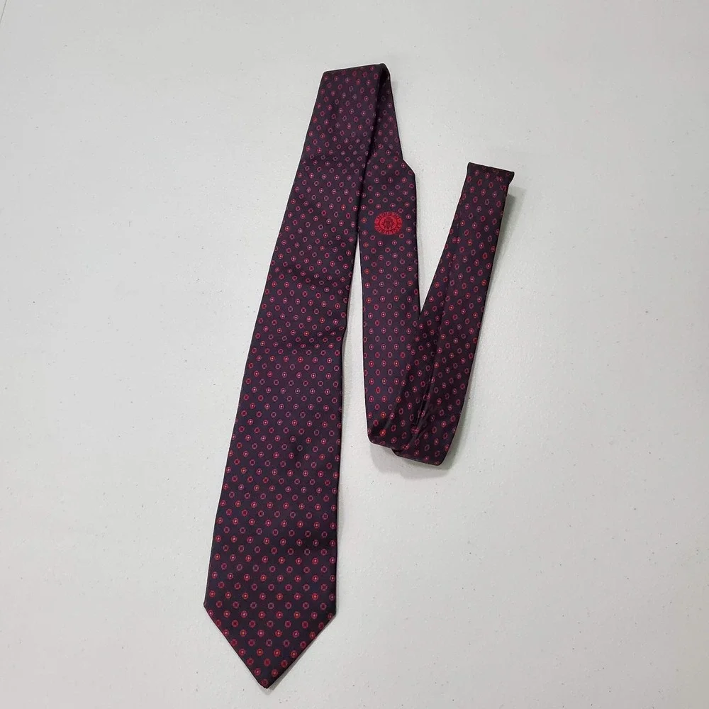 Ermenegildo Zegna Men Tie One Size Red Circle Print Allover 100% Silk READ‎